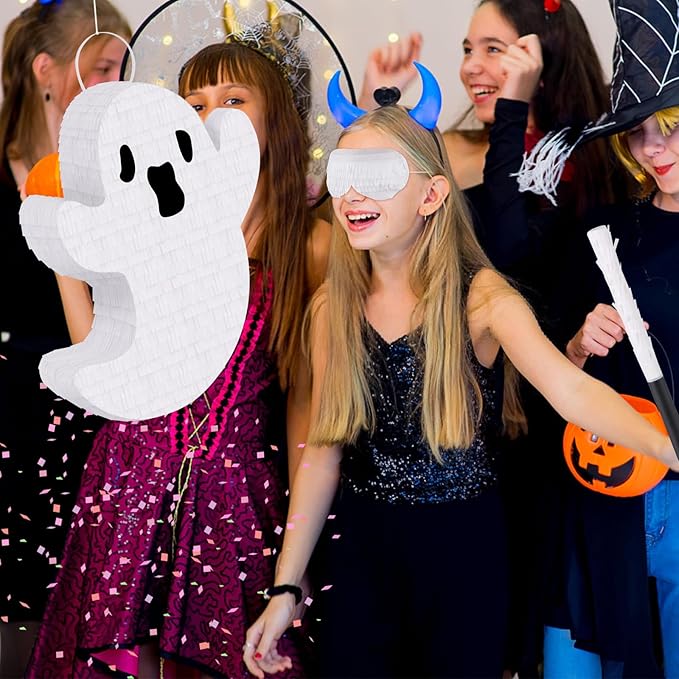 Ghost Pinata Halloween Pinata with Stick and Blindfold Holidays Decorations for Halloween Party Supplies Kids Birthday Game Parties Ghost Themed Decor