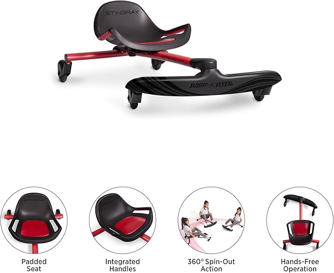 Radio Flyer Stingray Pro, for Ages 3-8, Hands Free, Foot Powered Ride On with 360-degree Caster Wheels, Adjustable Seat with Integrated Handles, Solid Steel Frame, Padded Seat, Kids Ride On Toys