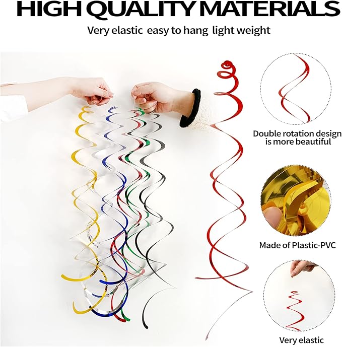 30 Pieces Hanging Swirl Party Decorations Foil Decorations Ceiling Swirl Spiral Hanging Plastic Streamer for Ceiling Birthday Graduation Wedding Celebration Baby Shower Party Supply (Green)