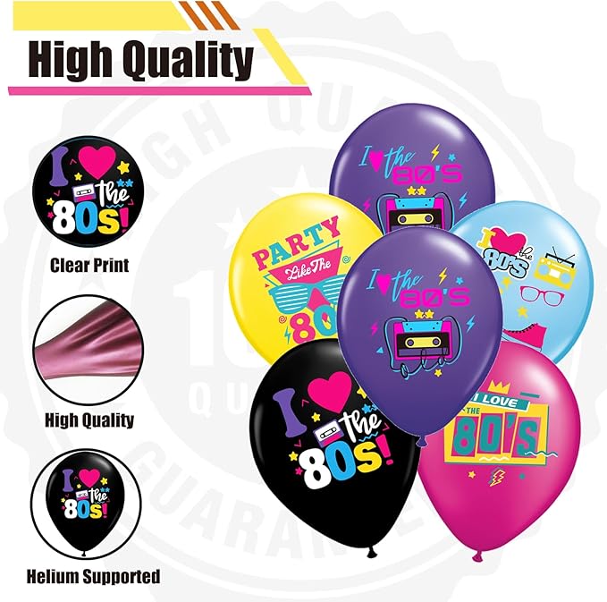 80s Party Decorations - 30 pack Back to the 80s Balloons for 1980s Theme Party Supplies | Retro Boombox Skate Balloons for 1980s Party Decorations Hip Hop Neon Party Decor
