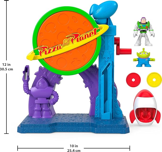 Fisher-Price Imaginext Disney and Pixar Toy Story Pizza Planet Playset with 3-inch Buzz Lightyear & Alien Friend Action Figures, Toy Rocket & Proectiles
