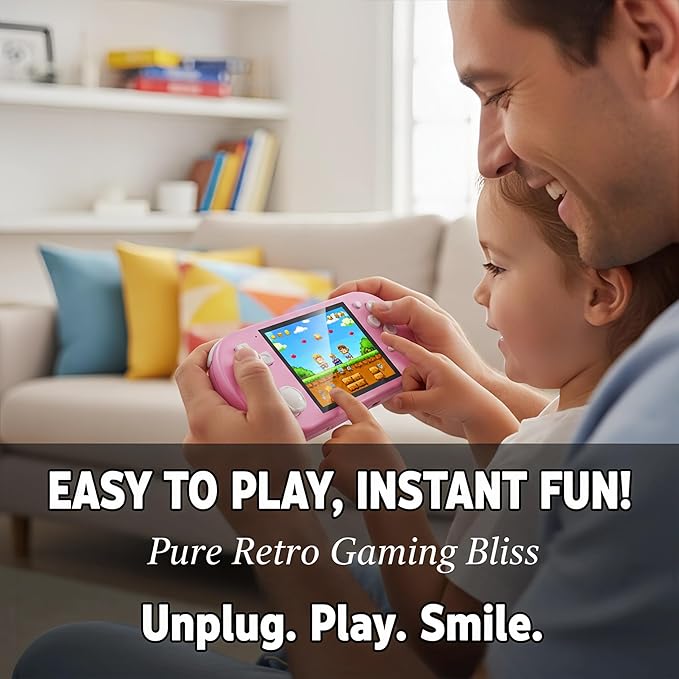 16-Bit Handheld Game Console - 3 Inch HD Screen 300-in-1 Retro Games - Portable Classic Video Game Player for Kids & Adults, Include Protective Carrying Case (Pink)