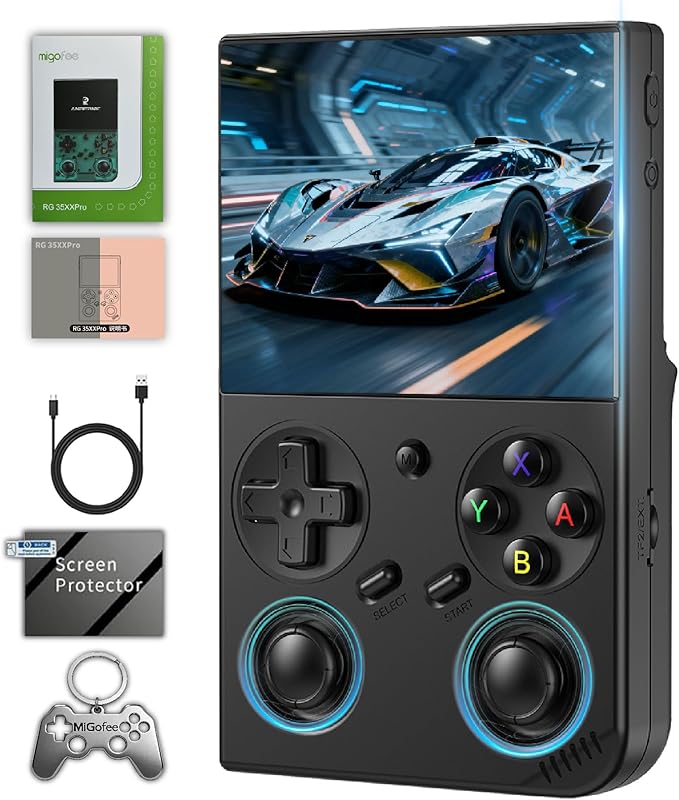 RG35XX Pro - Retro Handheld Game Console, 3.5-Inch IPS Screen, Linux OS, 64GB Card, 3200mAh Battery, WiFi & Bluetooth, HDMI Output, Includes Screen Protector & Keychain (Black)