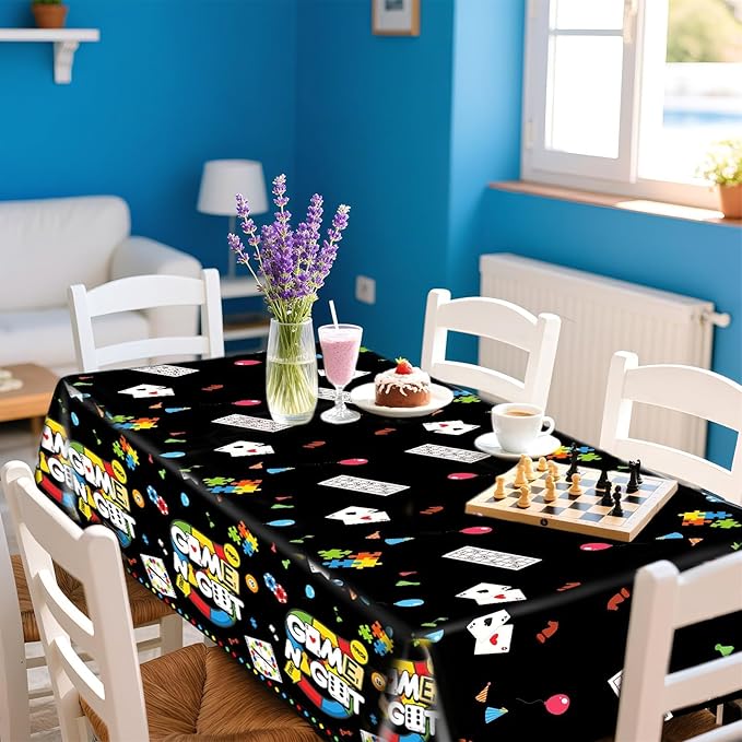 Grencian 3Pcs Family Game Night Party Tablecloth Game Night Table Cover Plastic Rectangle Gaming Themed Table Cloth for Kids Boys Gamer Family Gathering Party Decorations, 54 x 108 inch