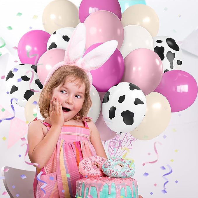 Pink Western Cowboy Balloons, 60pcs 12inches Pink White Cow Print Nude Blush Balloons, Party Balloons for Cowboy Birthday Baby Shower Farm Western Cowboy Cow Themed Party Decorations