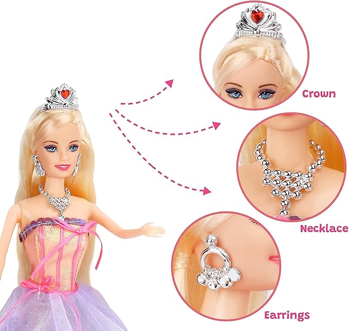 BETTINA Princess Doll with Color Changing Unicorn Toys, Unicorn Changes Color Under Sunshine, 11.5 Inch Doll with Princess Dress&Acessories, Xmas Birthday Toys Gifts for Girls 3-12