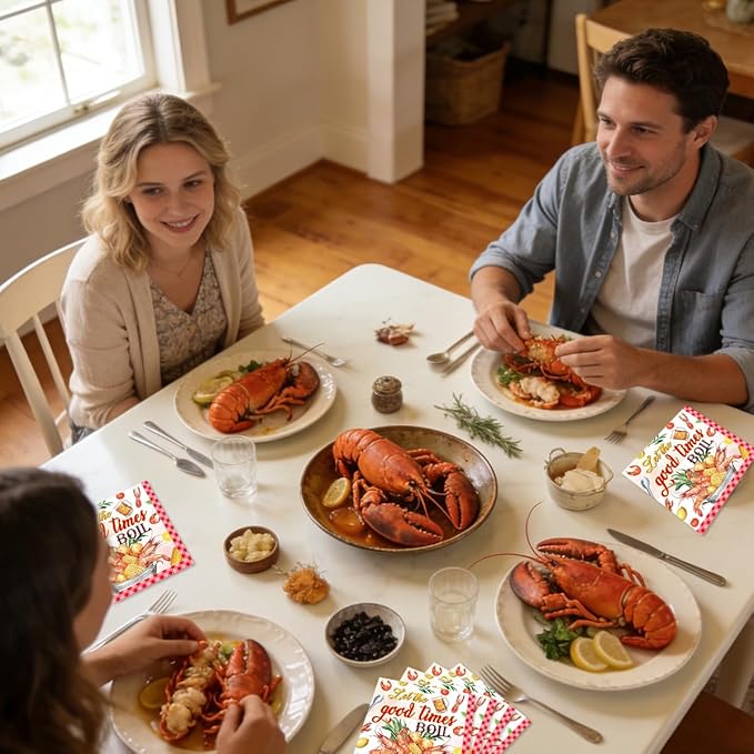 100Pcs Let The Good Times Boil Napkins Crawfish Boil Party Supplies Freedom Lobster Seafood Boil Birthday Theme Disposable Luncheon Dinner Table Decor Supplies Napkins 6.5" x 6.5"
