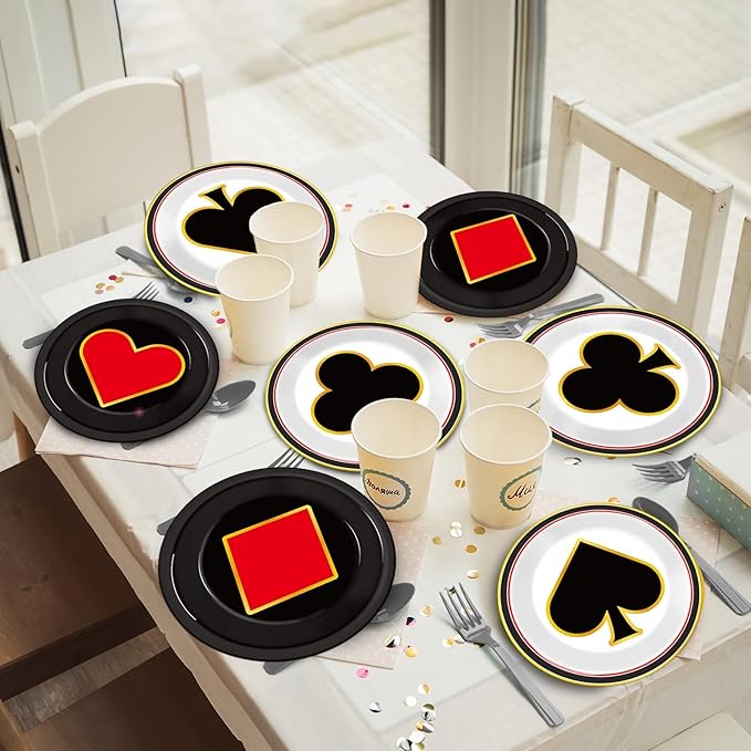 48Pcs Casino Party Paper Plates for Las Vegas Themed Party Supplies 7" Casino Night Party Disposable Plates Poker Dessert Plates for Game Night Birthday Poker Event Game Theme Favors Party Decorations