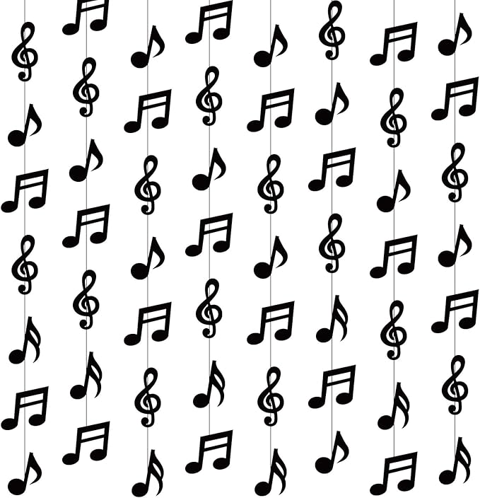 Cindeer 8 Pcs Music Notes Party Decorations Musical Birthday Hanging Decorations Music Notes Paper Garland Banner for 50s 80s Birthday Baby Shower Wedding Party Supplies Ceiling Decor(Black)