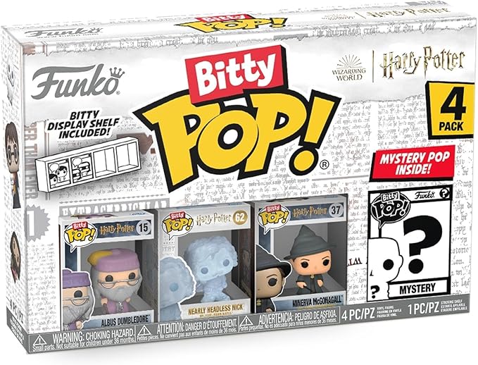 Funko Bitty POP! HP - Dumbledore, 4-Pack - Albus Dumbledore, Nearly Headless Nick, Minerva McGonagall and A Surprise Mystery Mini Figure - 0.9 Inch (2.2 Cm) - Harry Potter Collectable - Gift Idea