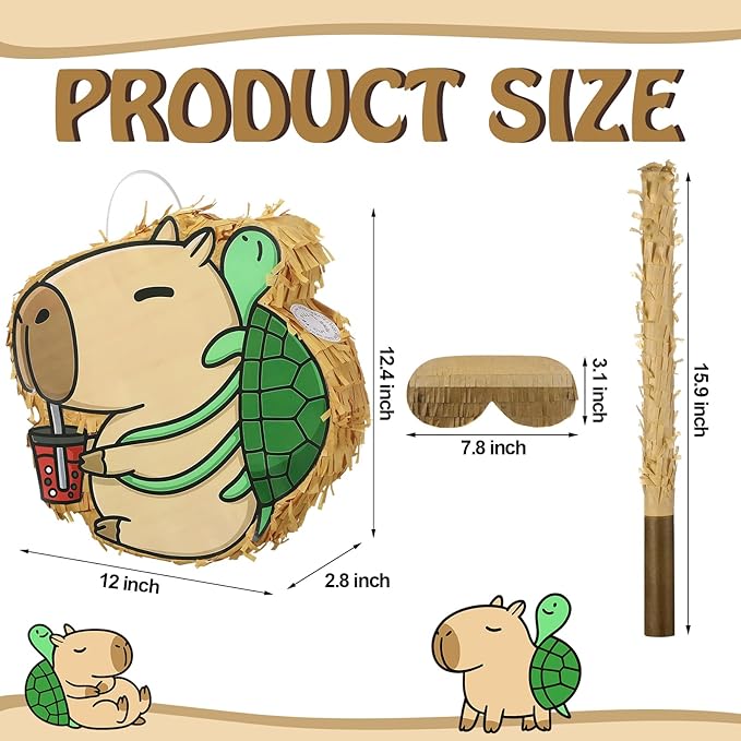Soulchen Birthday Party Piñata Decorations Includes Eye Mask Stick Blindfold Confetti Birthday Party Camping Theme Favor Supplies(Capybara with Turtle Backpack)
