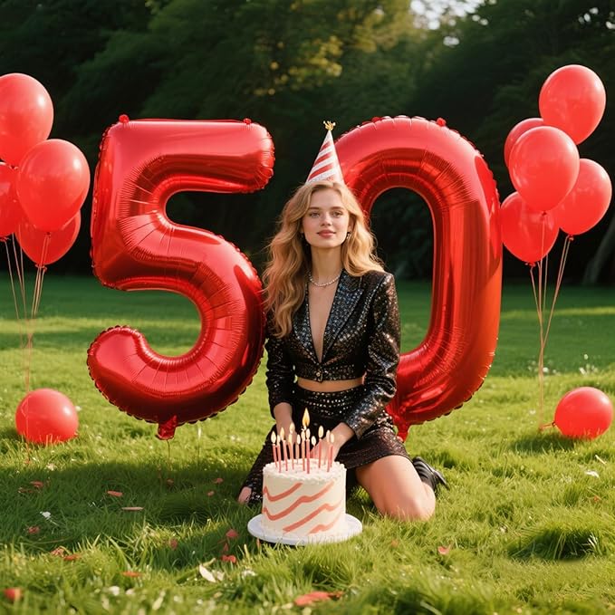 40 Inch Red Number 50 Digital Balloon,Jumbo Mylar Foil Helium Balloon for 50 Balloons for Birthday Party,Wedding Anniversary Party Decorations