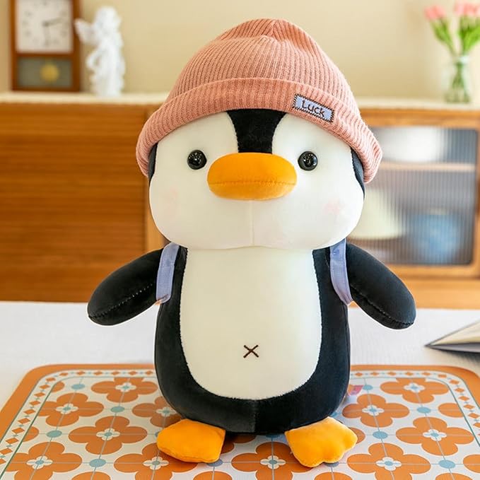 9 inches Penguin Stuffed Animals Soft Plush Cute Travel with Hat Backpack Doll for Boys Girls
