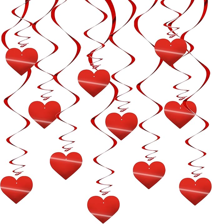 BEISHIDA Happy Valentine's Day Hanging Swirls Valentine's Decorations Red Heart Hanging Ornament Decoration Wedding Anniversary Engagement Proposal Party Supplies Romantic Party Decorations Pack of 15