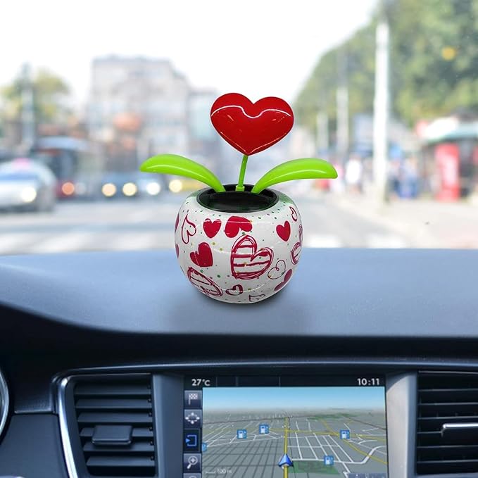Red Solar Powered Dancing Figurines Toy - Solar Dance Flower, Heart Swing Dancing Flower in Pots, Shaking Head Ornament Car Dashboard Decoration Gift for Fun and Relaxation, Learning and Education