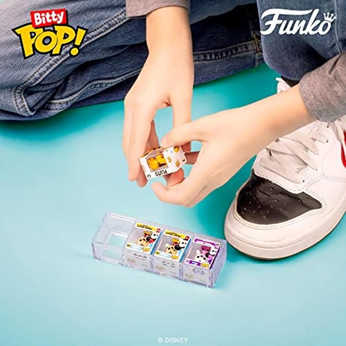 Funko Bitty POP! Disney - Mickey, 4-Pack - Mickey Mouse, Minnie Mouse (Pink Dress), Pluto and A Surprise Mystery Mini Figure - 0.9 Inch (2.2 Cm) Collectable - Stackable Display Shelf Included