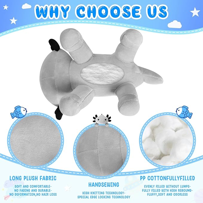 10.8 inch Plush Axolotl Stuffed Animal, Axolotl Plush Toys, Cute Stuffed Cotton Plush Pillow Kawaii Salamander Gifts for Girls & Boys, Plushies has (Gray Axolotl Plush)