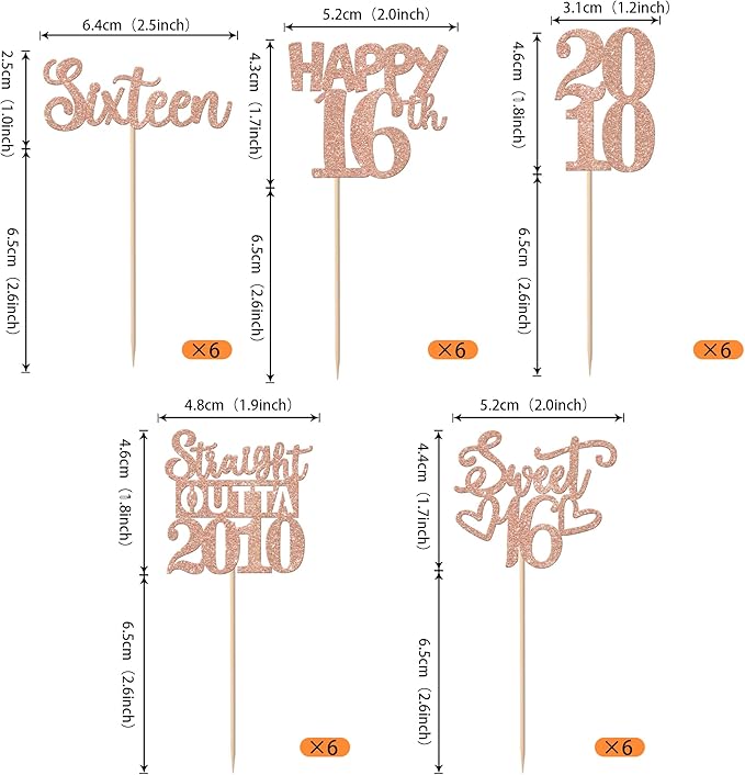30PCS 16th Birthday Cupcake Toppers Glitter Sixteen Happy 16th Straight Outta 2010 Cupcake Picks for Cheers to 16 Years 16 th Birthday Wedding Anniversary Party Cake Decorations Supplies Rose Gold