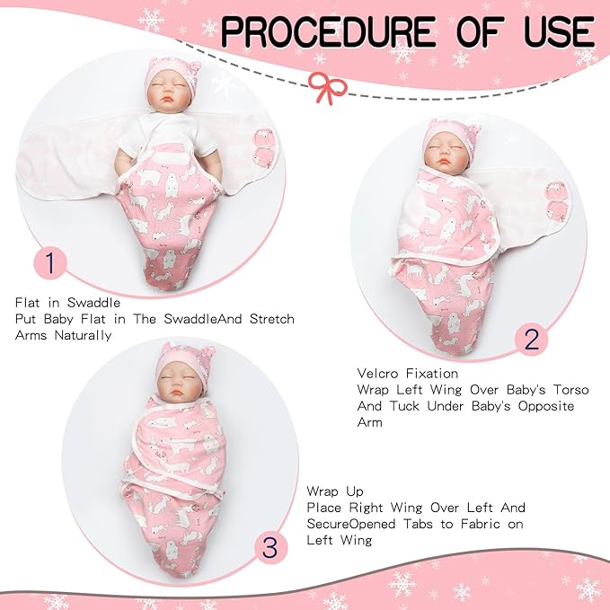 Reborn Baby Doll Swaddle Blanket 17-22 Inch Girl Pink Wrap Blanket 2 Pcs - Swaddle Blanket + Hat, Reborn and Newborn Baby Doll Clothes Accessories