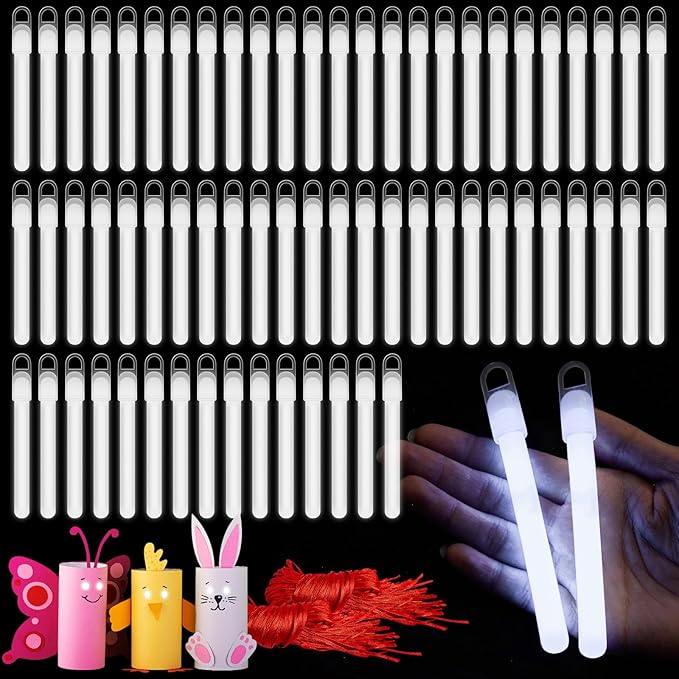 Lewtemi 100 Pack 4" or 6" Bright Glow Sticks Bulk, Glow in the Dark Party Supplies Birthday and Holidays (4 Inch,White)