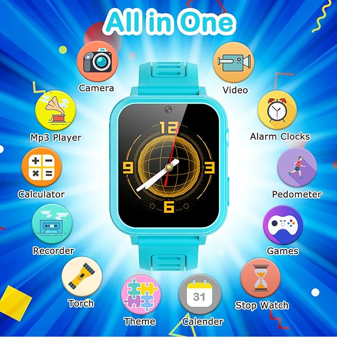 Cosjoype Kids Smart Watches Girls Boys HD Touchscreen Kids Watch with 24 Puzzle Games Camera Music Player Flashlight Alarm Clock Calculator 12/24hr Girls Watch Gift for 4-12 Year Old Boys