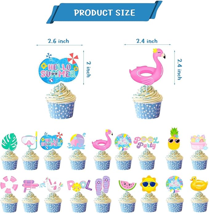 36Pcs Summer Party Cake Toppers,Pool Party Decorations,Water Birthday Party Supplies