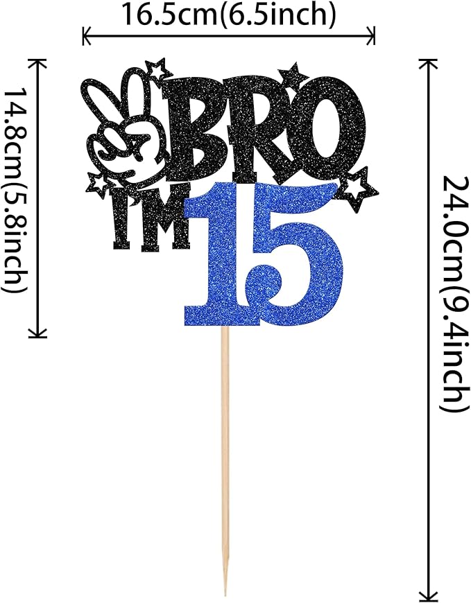 1 PCS Brother I'm 15 Cake Topper Glitter Star Happy 15th Birthday Cake Pick Bro I'm 15 Cake Decoration It's My 15th Birthday Decorations for Boys Cheers to 15 Years Old Birthday Party Supplies Blue