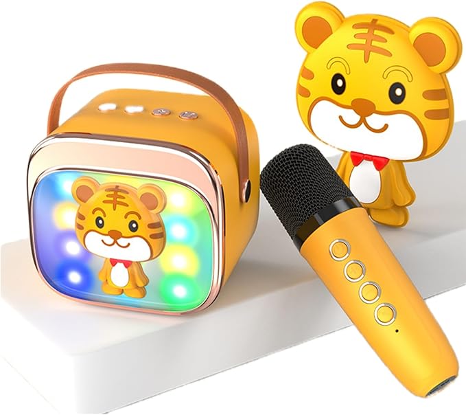 Mini Karaoke Machine for Kids Adults,Birthday Gift3,4,5, 6,7,8,9,10,11,12+Years Old,LED Portable Bluetooth Speaker with 2 Wireless Microphones,Small Music Gifts Toys for Girls Boys Singing