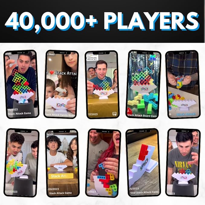 Stack Attack Tower Game, Fun Balance Games for Kids & Adults, Family Game Night Building Block and Stacking Gifts, Includes 48 Pcs & 36 Cards, Novelty Toy Gift