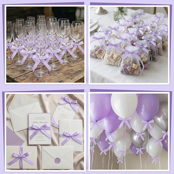 30 Pack Bow Cake Toppers Purple Ribbons Bows for Cake Bow Cupcake Toppers Purple Bow Birthday Decorations for Baby Shower Birthday Wedding Party Supplies