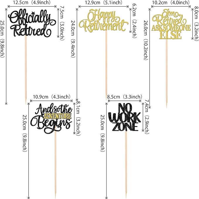 15 PCS Happy Retirement Centerpiece Sticks Officially Retired Table Flower Centerpieces Sticks No Work Zone Adventure Begins Floral Decorations for Retirement Birthday Party Centerpieces Black Gold