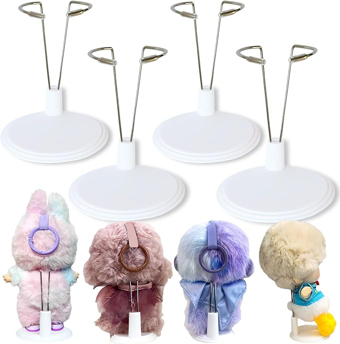 4-Pack Adjustable Doll Stand, Display & Support Accessories for Showcasing 4-8 Inch Action Figures, Plush Dolls, Stuff Toy and Collectibles, White Plastic Holder Stand for Home Office Shelf Decoration