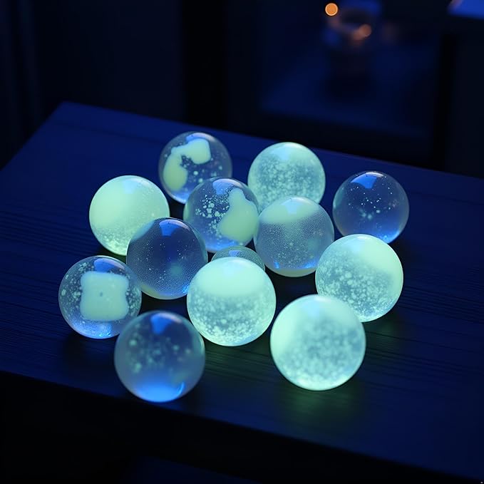 10Pcs Glass Marbles Glow in The Dark Multi-Color Luminous Marbles Marble Games and DIY Home Decoration Marble Runs Learning and Education (0.47 inch) (Transparent)