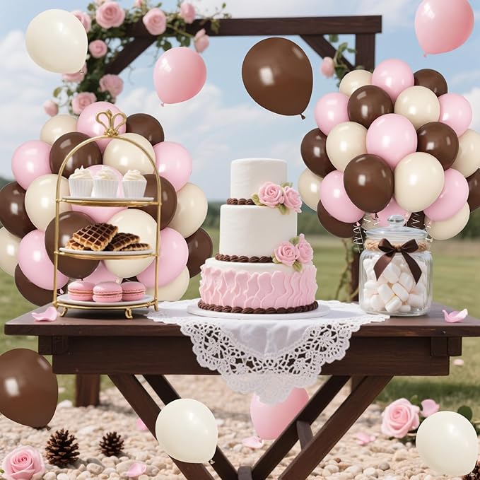 Pink and Brown Balloons Light Pink Coffee Brown Beige Balloons 12inch White Sand Balloon Bear Baby Shower Birthday Party Decorations Latex Helium Balloon for Arch Bridal Boho Decor