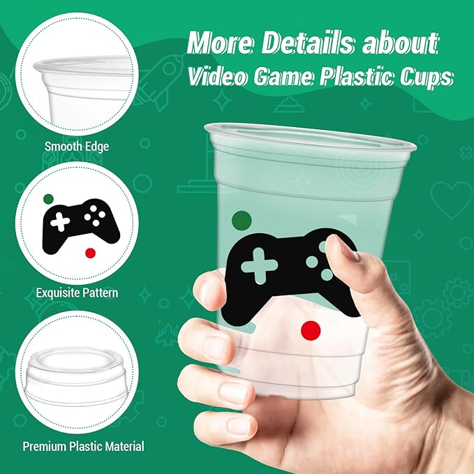 50 Pcs Video Game Party Cups, 12 oz Gaming Theme Cups Level up Clear Plastic Cup for Gamer Birthday Supplies Video Game Party Favors