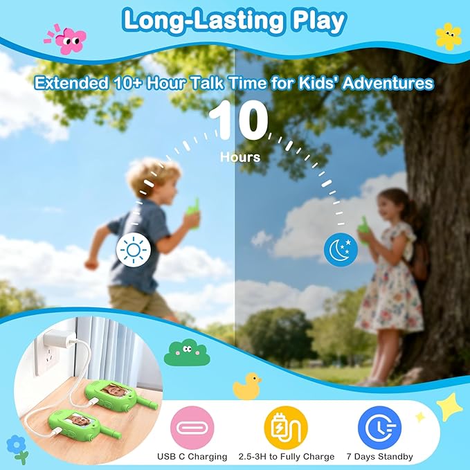 Video Walkie Talkies for Kids, 2 Pack Rechargeable Real-Time Video Chat & Voice Changer Walkies Talkies with Watch Straps, Long Range Family Games, Outside, Gifts for Boys Girls Ages 3-12 Green