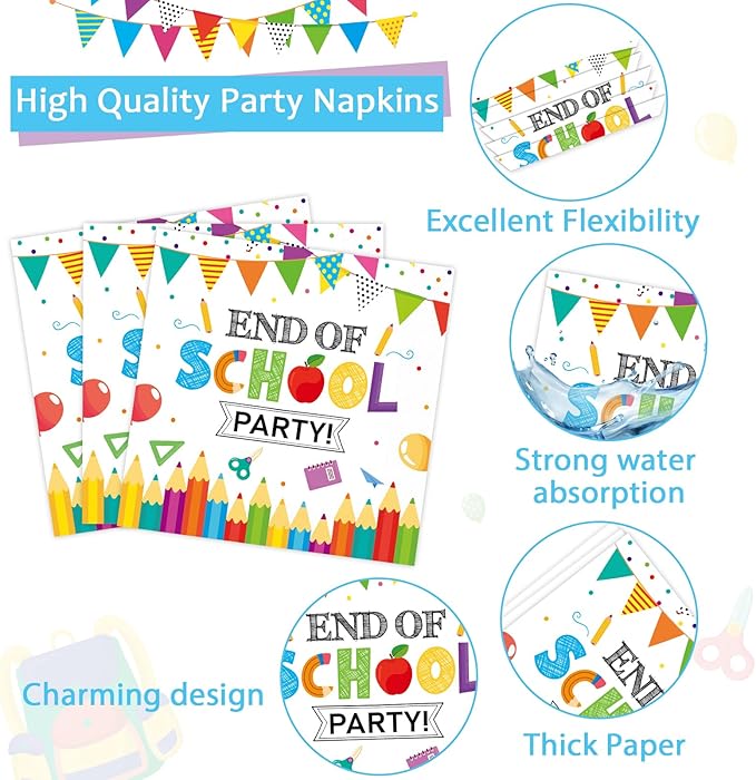 CHUNNIN 96Pcs End of School Party Paper Plates and Napkins Graduation Decorations End of School Graduate Disposable Dinnerware Tableware Set for 24 Guests Classroom Teacher Graduation Party Supplies