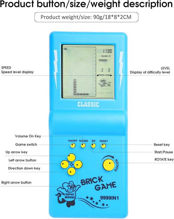 3.5-inch Large Screen Retro Brick Game Console for The 80s/90s Building Block Racing/Tank Game Built-in 23 Classic Games Nostalgic Puzzle Children's Console (Blue)