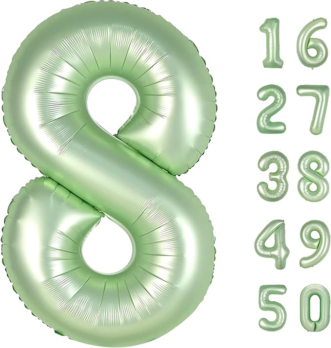 40 Inch Giant Olive Green Foil Number 8th 18th 28th Birthday Balloons Digit 8 Balloons for Men Women 80th Anniversary Party Decorations Supplies