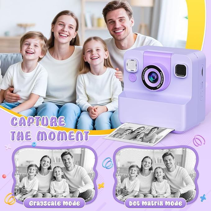 Kids Camera Instant Print Toys for Teenage Girls :Flip-Up Cameras Gift for Girls Ages 3-16 (for Christmas Or Birthday),1080P HD Digital Video Instant Print Cameras with 3 Rolls Paper & 32Gb-Purple