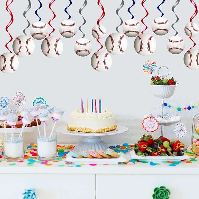 42 Pcs Baseball Hanging Swirls Decorations Baseball Birthday Banners Party Streamers Wall Ceiling Hanging Spirals Baseball Party Decorations Supplies