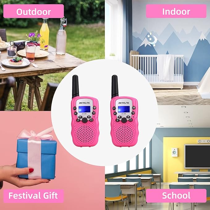 Retevis RT388 Walkie Talkies for Kids, Birthday Gifts for 6 7 8 9 10 11 12 Year Old Girls, 22 CH LCD Flashlight, Pink Walkie Talkies Easter Gifts Toys for Girls(Pink, 2 Pack)