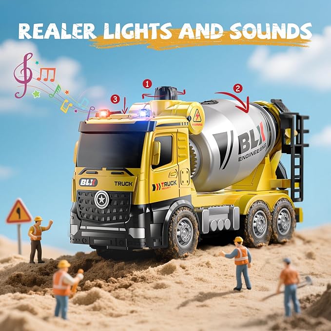 4 Pcs Alloy Construction Truck Toys for 2 3 4 5 Year Old Boys, 9" Construction Vehicles with Light & Sound, Truck Toys for 1 2 3 Year Old Boys, Ideas 2 3 4 5 Year Old Boy Birthday Gifts