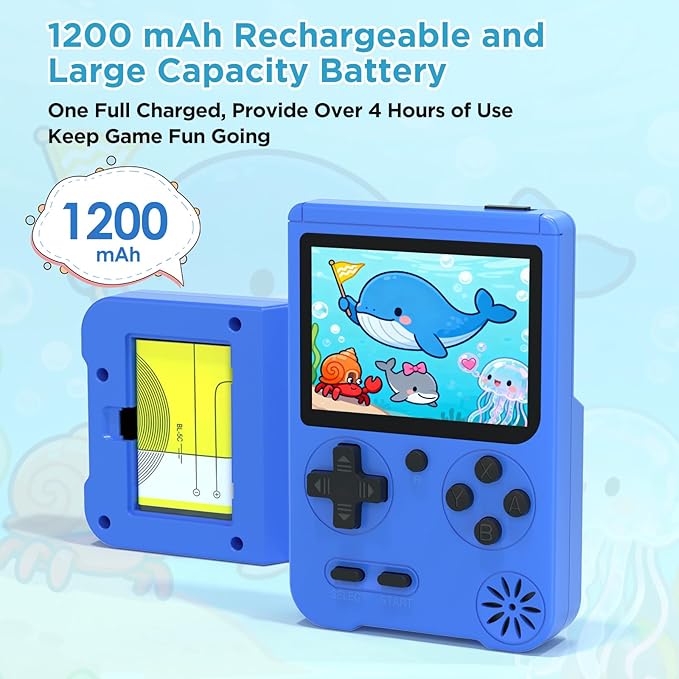 Handheld Games for Kids, Preloaded 500 Retro Classic Video Games, Portable Arcade Retro Game Console with 3'' IPS Screen and Rechargeable Battery, Mini Travel Game System,Gifts for Boys Girls (Blue)