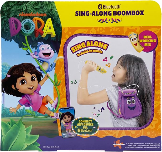 eKids Dora Karaoke Microphone with Boombox, Toddlery Toys with Built-in Music for Kids (Dora)