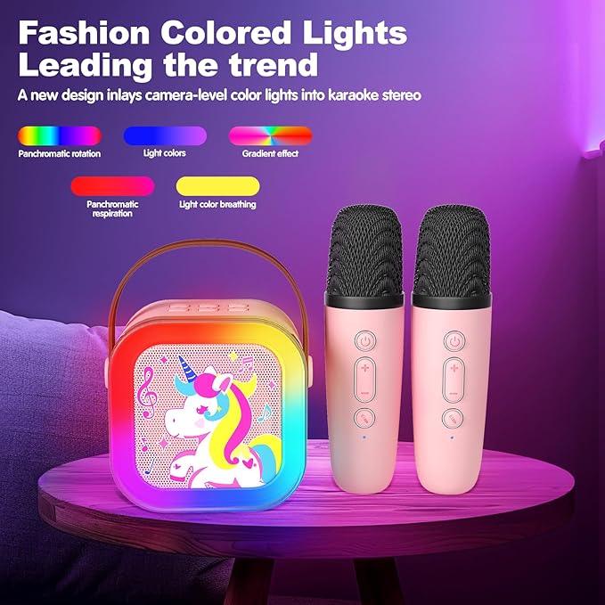 Mini Karaoke Machine with 2 Wireless Microphones, Karaoke Machine for Kids Adults, Singing Toys for Ages 3, 4, 5, 6, 7, 8 +, Best Gift for Birthday, Party, Christmas | Karaoke Machine for Girls