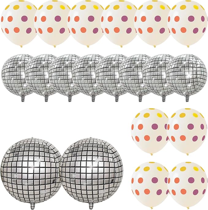 FBQ 20 Pcs Ball Balloons Different Sizes Disco and UV Neon Balloons 70s 80s 90s Themed Graduation Party Blacklight Neon Party Baby Shower Decoration Supplies
