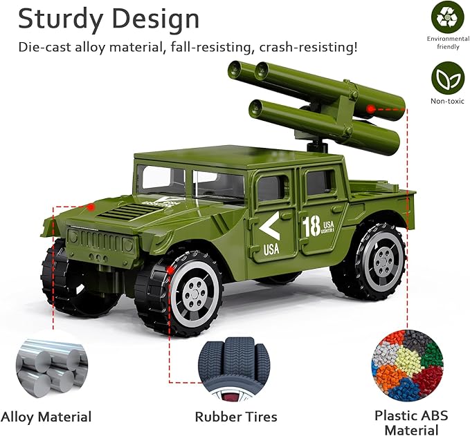Die-cast Military Army Vehicles, 6 Pack Alloy Metal Toy Models Set - Tank, Helicopter, Panzer, Anti-Aircraft Vehicle, Gifts for Kids Boys Age 6 7 8 9 (1:87 Scale)