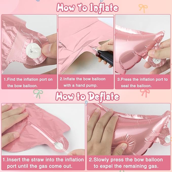 Bow Party Decorations Pink Happy Birthday Balloons Banner Pink Birthday Decorations Bow Balloons for Women Girls Birthday Decor Party Supplies
