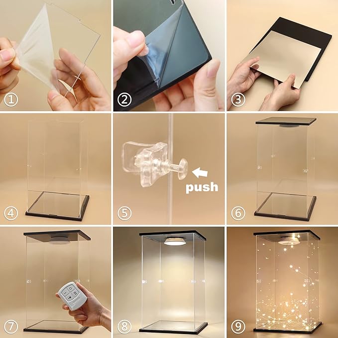 NONEMEY Clear Acrylic Display Case with Remote Control Light for 1000% Bearbrick, Dustproof Model Showcase Organizer Box, Display Case for Collectibles Bearbrick (15.7×12×30inch,40×30×76cm)